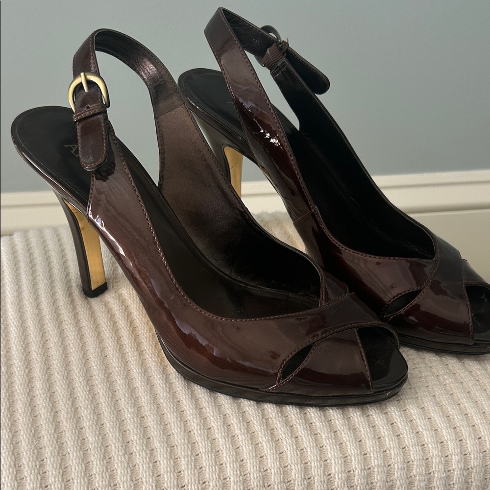 Anne Klein Dark Brown Patent Slingback Heels